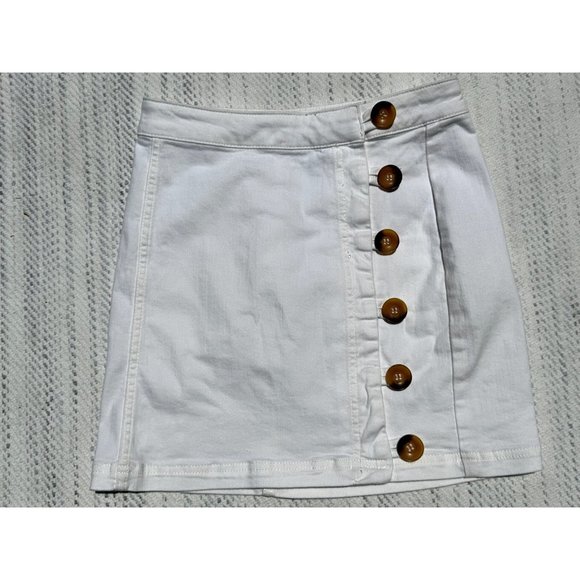 Free People Dresses & Skirts - Free People Skirt Womens 4 White Button Front Mini Denim Casual Classic ob826387